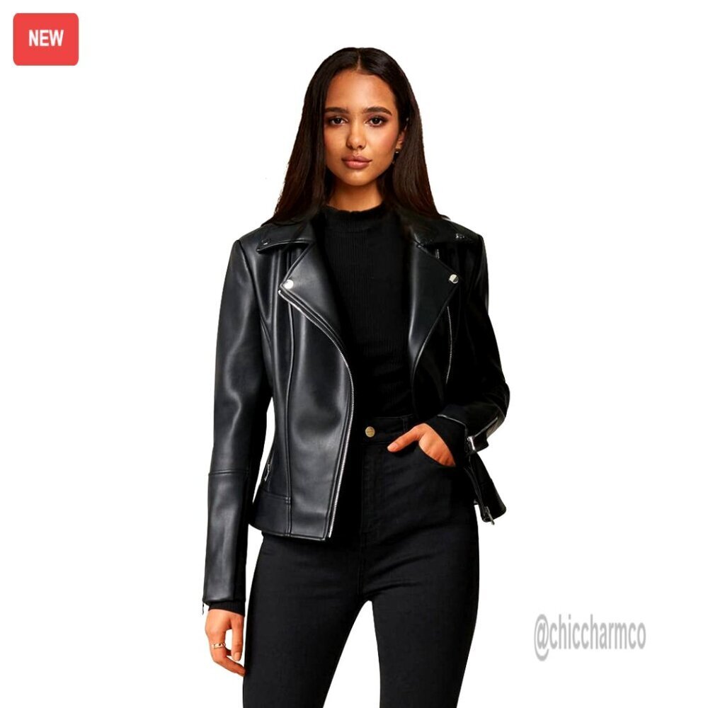 Faux Leather Motorcycle Jacket Slim Fit Short Biker Coat